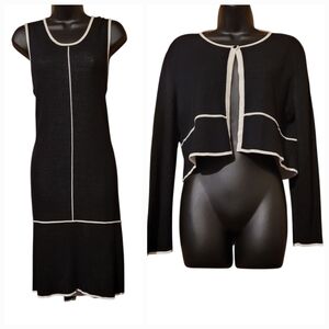 LAFAYETTE 148 Elegant  Crop Cardigan and Dress Set Black/white Sz Large
